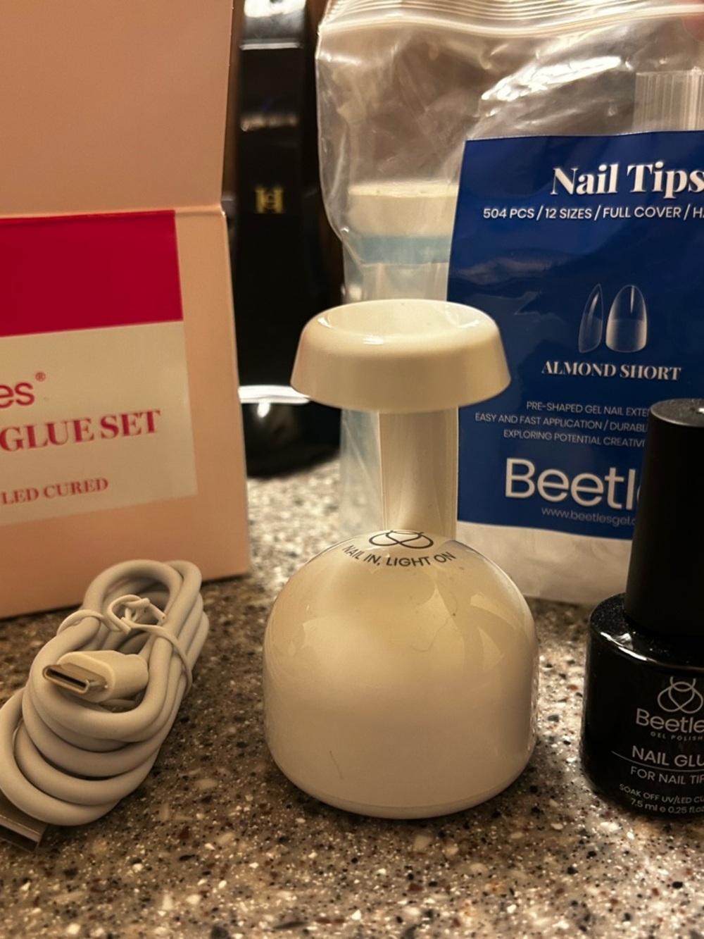 Beetles Nail Glue Set with White LED Lamp and White Accessories